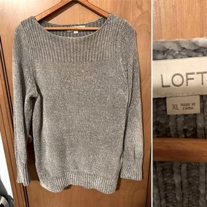 NWOT LOFT Gray Velour Woven Sweater XL